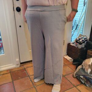 Peace Love World Petite Raw Seamed French Terry Wide Leg Pant, 1XP